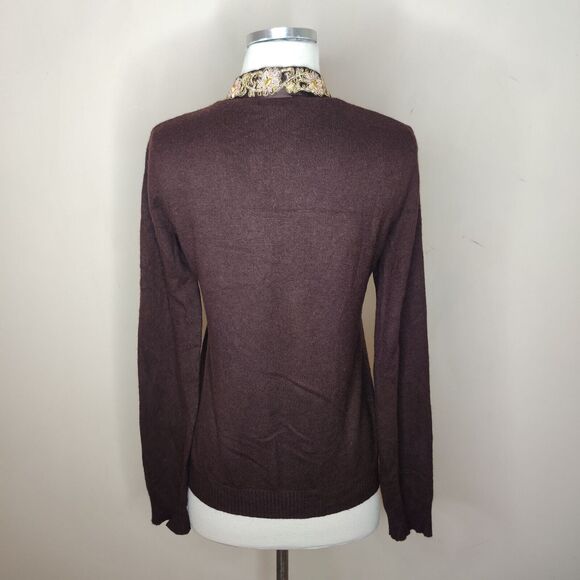 Cache Embroidered Cardigan Beaded Sequin Trim Open Front - Picture 9 of 12